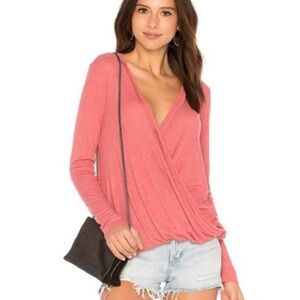 Splendid Feather Rib Surplice Top in Spicy Rose